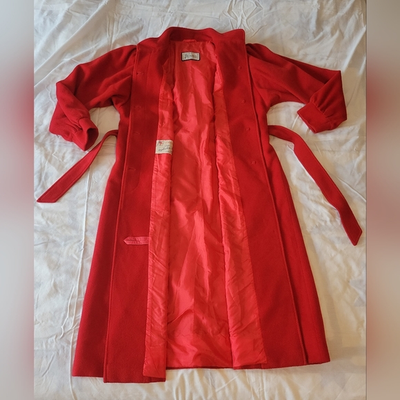 Herno luxury wool belted long jacket in vibrant red size Large - Picture 5 of 13